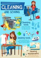 hushållsarbete, rengöring och sömnad verktyg vektor