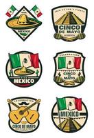 cinco de mayo mexikansk Semester retro skiss ikoner vektor
