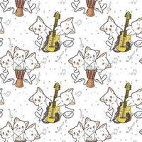 kawaii Katzenfiguren mit Trommel- und Gitarrenmuster vektor