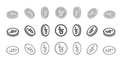Münzen aus Bangladesch. Drehung von Symbolen in verschiedenen Winkeln zur Animation. münzen isometrisch. Vektor-Illustration vektor