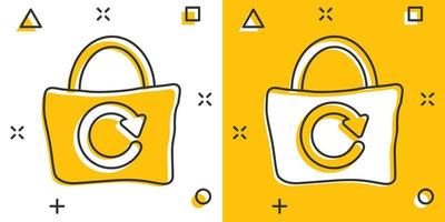 Öko-Taschen-Symbol im Comic-Stil. Ecobag-Cartoon-Vektorillustration auf weißem, isoliertem Hintergrund. Geschäftskonzept für wiederverwendbares Shopper-Splash-Effekt-Zeichen. vektor