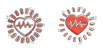 Symbol für arteriellen Blutdruck im Comic-Stil. Herzschlag-Monitor Cartoon-Vektor-Illustration auf isoliertem Hintergrund. Puls Diagnose Spritzeffekt Zeichen Geschäftskonzept. vektor