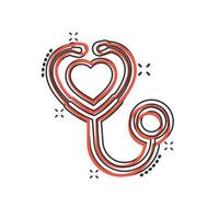 Stethoskop-Symbol im Comic-Stil. Herz diagnostische Cartoon-Vektorillustration auf isoliertem Hintergrund. Medizin Spritzeffekt Zeichen Geschäftskonzept. vektor