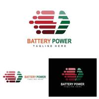 batteri logotyp design, teknologi laddning illustration, företag varumärke vektor