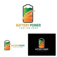 batteri logotyp design, teknologi laddning illustration, företag varumärke vektor