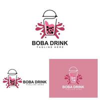 Boba-Drink-Logo-Design, moderner Geleegetränk-Blasenvektor, Boba-Drink-Markenglasillustration. Design geeignet für Cafés, Getränkemarken vektor