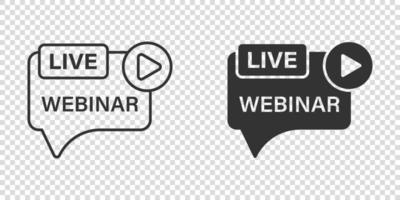 Live-Webinar-Symbol im flachen Stil. Online-Trainingsvektorillustration auf isoliertem Hintergrund. Konferenz-Stream-Zeichen-Geschäftskonzept. vektor