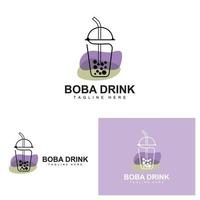 Boba-Drink-Logo-Design, moderner Geleegetränk-Blasenvektor, Boba-Drink-Markenglasillustration. Design geeignet für Cafés, Getränkemarken vektor