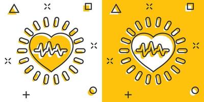 Symbol für arteriellen Blutdruck im Comic-Stil. Herzschlag-Monitor Cartoon-Vektor-Illustration auf isoliertem Hintergrund. Puls Diagnose Spritzeffekt Zeichen Geschäftskonzept. vektor