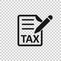 Steuerzahlungssymbol im flachen Stil. Budgetrechnungsvektorillustration auf weißem isoliertem Hintergrund. Dokument Geschäftskonzept berechnen. vektor