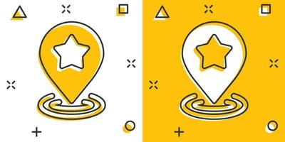 Karte-Pin-Symbol im Comic-Stil. gps-navigationskarikatur-vektorillustration auf weißem lokalisiertem hintergrund. Lokalisieren Sie Position Splash-Effekt-Geschäftskonzept. vektor