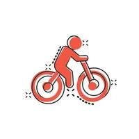 Fahrrad-Symbol im Comic-Stil. Fahrrad mit Menschen Cartoon-Vektor-Illustration auf weißem Hintergrund isoliert. Geschäftskonzept mit Reiter-Splash-Effekt. vektor