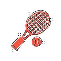 Tennisschläger-Ikone im Comic-Stil. Gaming-Schläger Cartoon-Vektor-Illustration auf isoliertem Hintergrund. Sport Aktivität Spritzeffekt Zeichen Geschäftskonzept. vektor