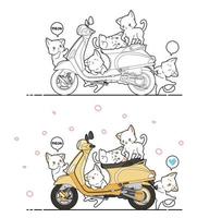 süße Katzen und Motorrad Cartoon Malvorlagen für Kinder vektor