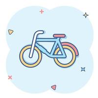 Fahrrad-Symbol im Comic-Stil. fahrradübungskarikaturvektorillustration auf weißem lokalisiertem hintergrund. Fitness Übung Spritzeffekt Zeichen Geschäftskonzept. vektor