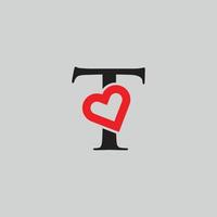 logotyp hjärta brev t. skön vektor kärlek logotyp design. t kärlek översikt kreativ brev design