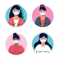 Gruppe von Frauen, die Gesichtsmaskenzeichen tragen vektor