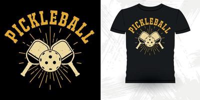 rolig pickleball spelare sporter retro årgång pickleball t-shirt design vektor