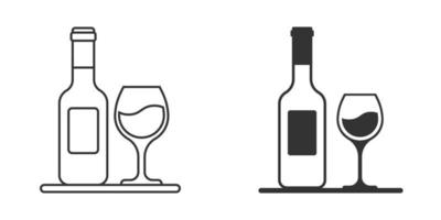 Weinglas und Flaschensymbol im flachen Stil. Champagnergetränk-Vektorillustration auf lokalisiertem Hintergrund. Cocktail-Getränk-Zeichen-Geschäftskonzept. vektor
