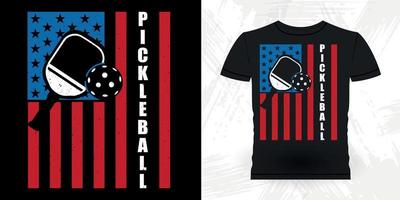 Pickleball-Spieler der amerikanischen Flagge trägt retro Vintagen Pickleball-T - Shirtentwurf zur Schau vektor