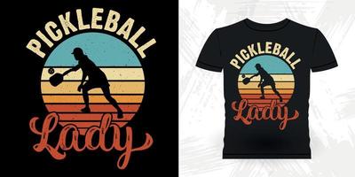 Pickleball-Spieler der verrückten pickleball Dame trägt retro Vintagen pickleball T-Shirt Entwurf zur Schau vektor