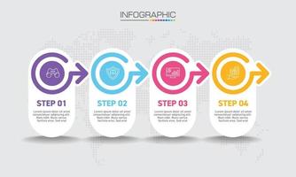 infographics design 4 steg med marknadsföringsikoner kan användas för arbetsflödeslayout, diagram, årsredovisning, webbdesign. vektor