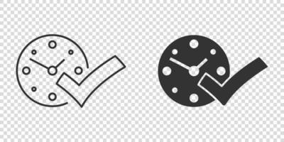 Uhr-Häkchen-Symbol im flachen Stil. Timer-Genehmigungsvektorillustration auf weißem, isoliertem Hintergrund. Geschäftskonzept bestätigen. vektor