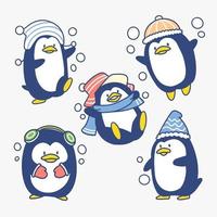 verspielter kleiner Pinguin entzückendes Set vektor