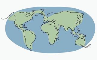 kontinuerlig freehand teckning värld Karta. vektor