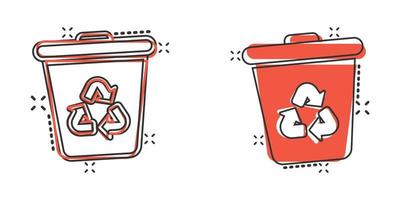 Mülleimer-Symbol im Comic-Stil. recyceln Sie Cartoon-Vektorillustration auf weißem, isoliertem Hintergrund. Papierkorb Spritzeffekt Zeichen Geschäftskonzept. vektor
