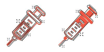 Spritzensymbol im Comic-Stil. Coronavirus-Impfstoff injizieren Cartoon-Vektorillustration auf isoliertem Hintergrund. Covid-19 Impfung Spritzeffekt Zeichen Geschäftskonzept. vektor