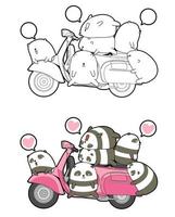 Pandas und Motorrad Cartoon Malvorlagen vektor