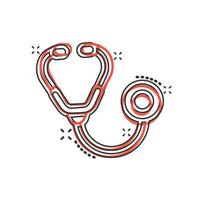 Stethoskop-Symbol im Comic-Stil. Herz diagnostische Cartoon-Vektorillustration auf isoliertem Hintergrund. Medizin Spritzeffekt Zeichen Geschäftskonzept. vektor