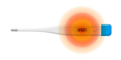 elektronisk termometer visa upphöjd temperatur ohälsosam sjukdom mänsklig. digital medicinsk mätning och som visar feber 37,2 grader. sjukdom begrepp. vektor eps isolerat illustration