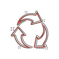 Recycling-Symbol im Comic-Stil. Cartoon-Vektorillustration auf weißem, isoliertem Hintergrund wiederverwenden. Recycling-Splash-Effekt-Zeichen-Geschäftskonzept. vektor