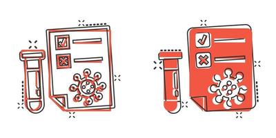 coronavirus testa ikon i komisk stil. covid-19 tecknad serie vektor illustration på isolerat bakgrund. medicinsk diagnostisk stänk effekt tecken företag begrepp.