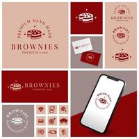 elegantes kuchen-brownies-logo mit symbol- und vorlagensatz vektor