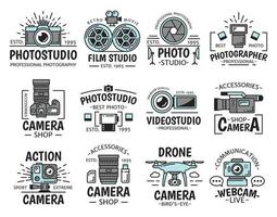 Kamera und Filmprojektor. Foto- und Filmstudio vektor