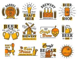 öl hus bar eller bryggeri ikoner med alkohol dryck vektor