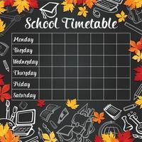 Schulvektor-Wochenplan auf schwarzer Tafel vektor
