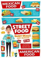 Fast-Food- und Street-Food-Snacks-Menü vektor