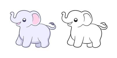 niedlicher baby-elefant-cartoon-umriss-illustrationssatz. Einfache Tier-Malbuchseiten-Aktivität für Kinder vektor