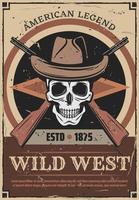 amerikan vild väst skalle och guns retro affisch vektor