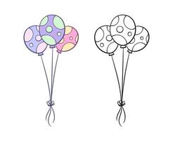 Haufen von Tupfen-Luftballons farbig und Umriss-Clipart-Set. einfaches arbeitsblatt zum ausmalen für kinder. vektor