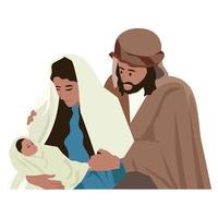 weihnachtskrippe von joseph und maria mit dem jesuskind. flache vektorillustration lokalisiert auf weißem hintergrund vektor