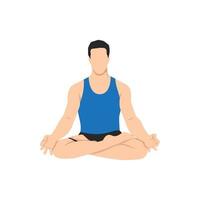 Mann macht Lotus-Pose. das konzept des gesunden lebensstils. Symbol für Yoga-Zentrum. Streckhaltung. entspannende und ruhige Lotushaltung. flache vektorillustration lokalisiert auf weißem hintergrund vektor