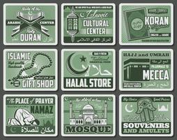 muslim moské, islam quran och ramadan lykta vektor