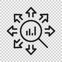 Markttrend-Symbol im flachen Stil. Wachstumspfeil mit Lupenvektorillustration auf weißem, isoliertem Hintergrund. Geschäftskonzept steigern. vektor