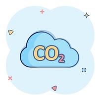 Co2-Emissionssymbol im Comic-Stil. Cloud-Katastrophen-Cartoon-Vektorillustration auf weißem, isoliertem Hintergrund. Umgebung Splash-Effekt Zeichen Geschäftskonzept. vektor