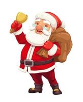 weihnachtsmann mit geschenksack, rotem hut und glocke vektor